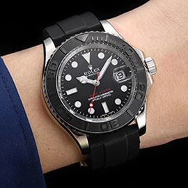 【おてがる配送】 高級腕時計のROLEX コピー ヨットマスター40 2813ムーブメント  ブラック　デイト表示  ラバーベルト